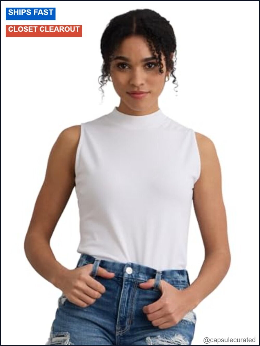 Organic Pima Cotton Sleeveless Mock Neck Tank Top